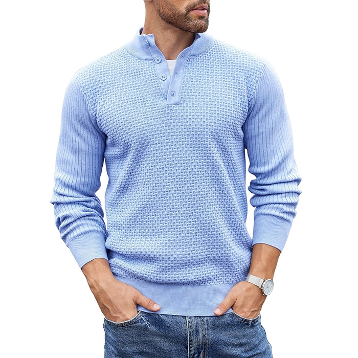 Quarter Button Sweater Lightweight Mock Neck Pullover