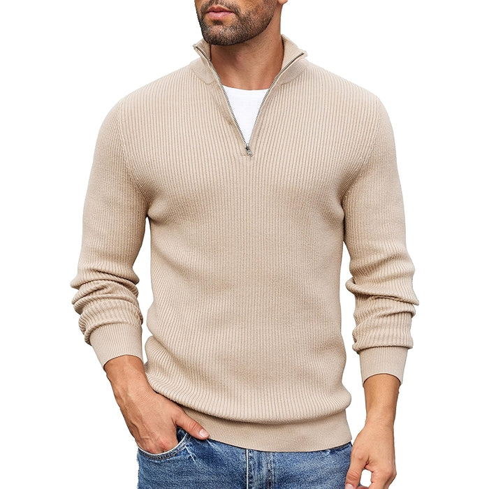 Quarter Zip Sweater Slim Fit Mock Neck Pullover