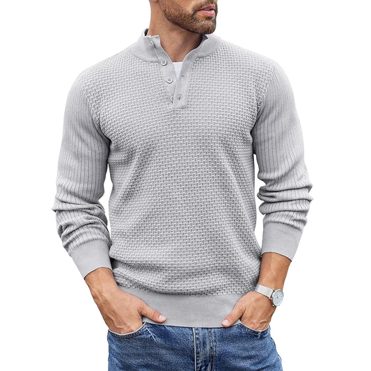 Quarter Buttoned Lightweight Mock Collar Sweater