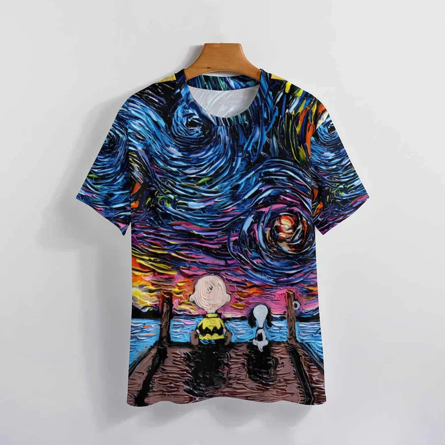 Starry Night Inspired Charlie And Snoopy T Shirt