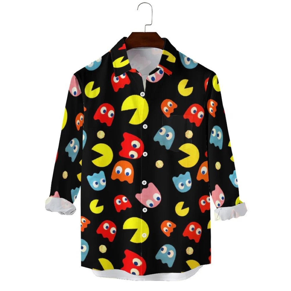 Pacman Inspired Casual Printed Long Sleeve Shirt