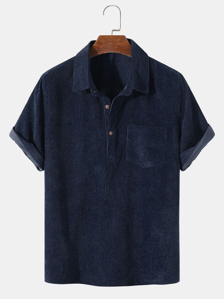 Corduroy Solid Short Sleeve Basic Shirt