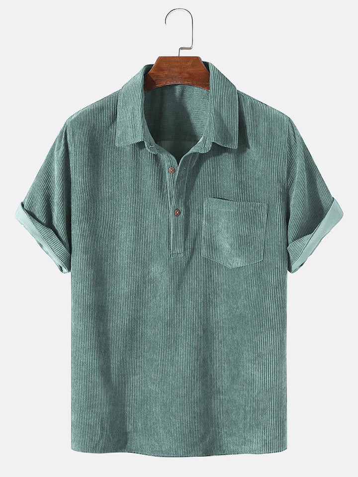 Corduroy Solid Short Sleeve Basic Shirt