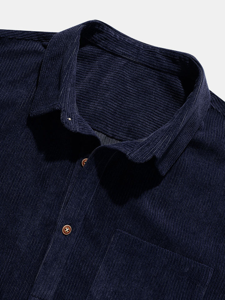 Corduroy Solid Short Sleeve Basic Shirt