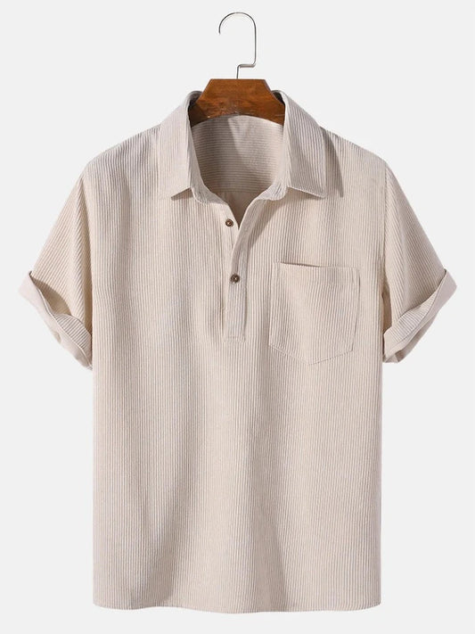 Corduroy Solid Short Sleeve Basic Shirt