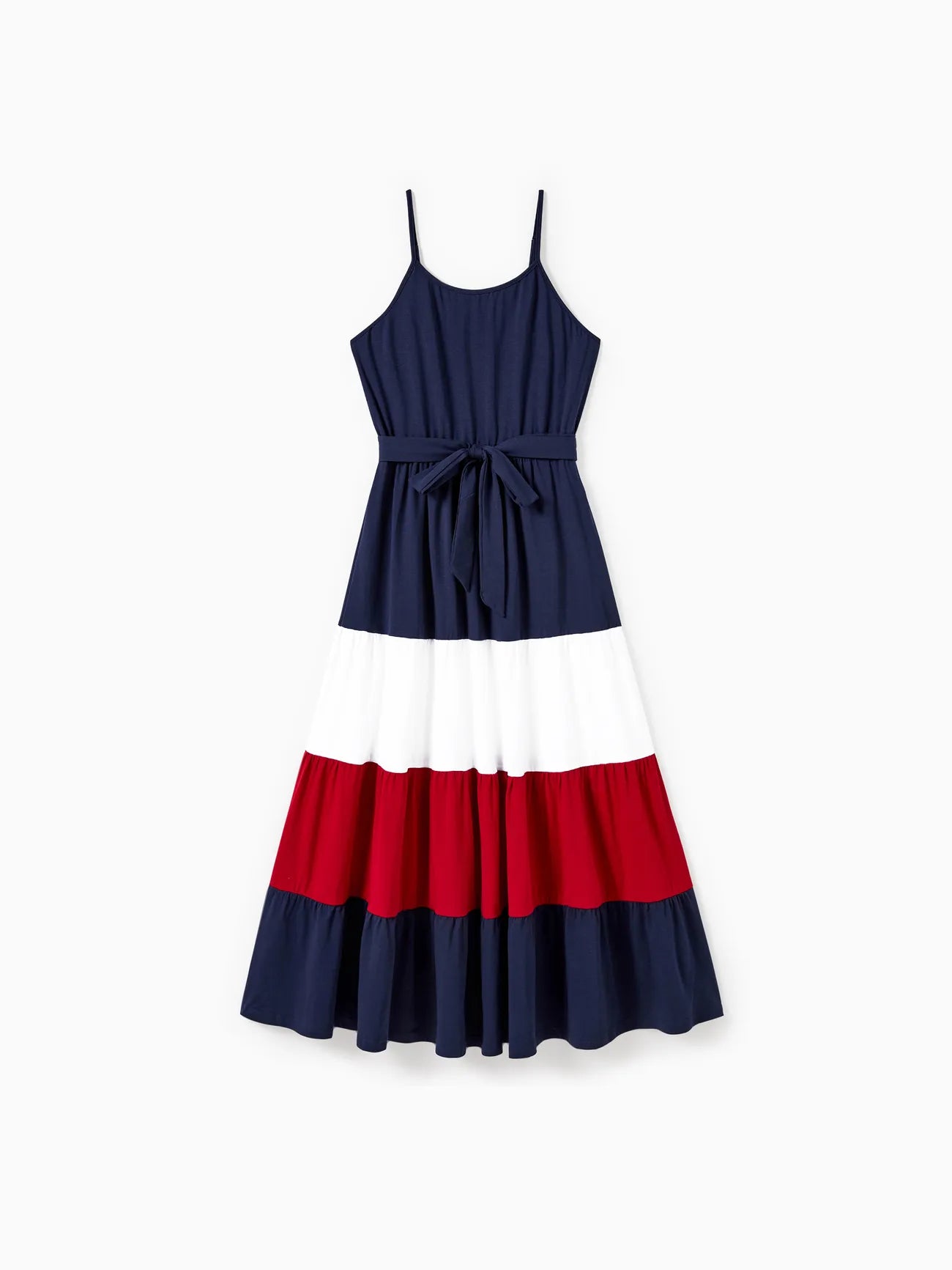 Coordinated Tees And Belted A Line Ruffle Hem Dress Family Matching Set