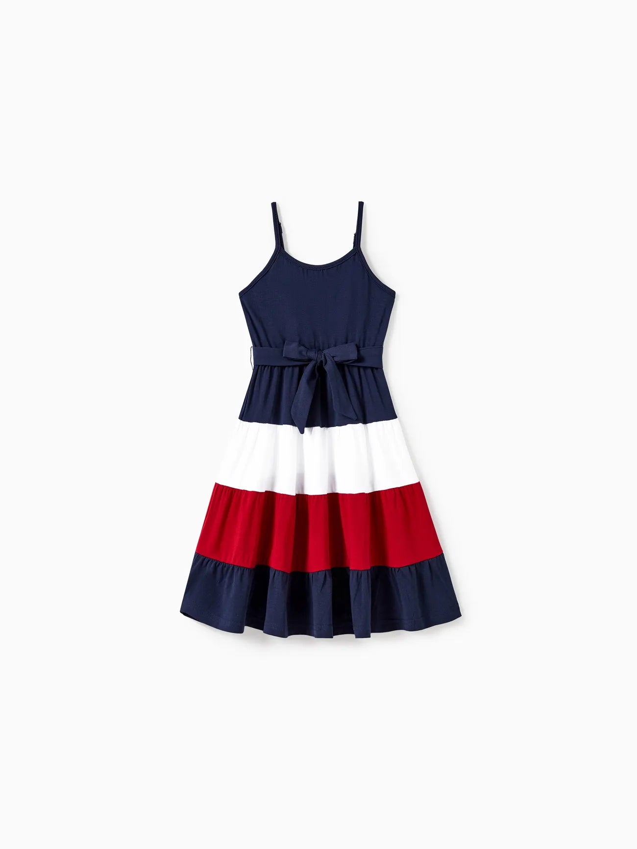 Coordinated Tees And Belted A Line Ruffle Hem Dress Family Matching Set