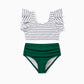 Family Matching Drawstring Trunks And Striped Cross Front Two Piece Swim Set