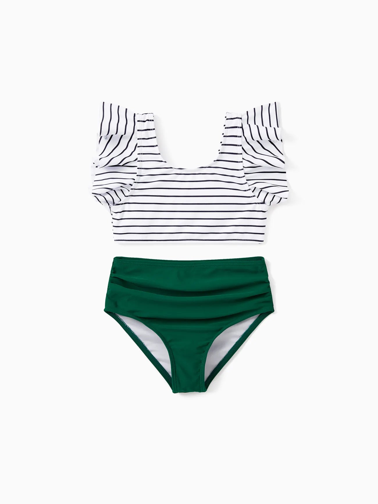 Family Matching Drawstring Trunks And Striped Cross Front Two Piece Swim Set