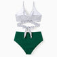 Family Matching Drawstring Trunks And Striped Cross Front Two Piece Swim Set