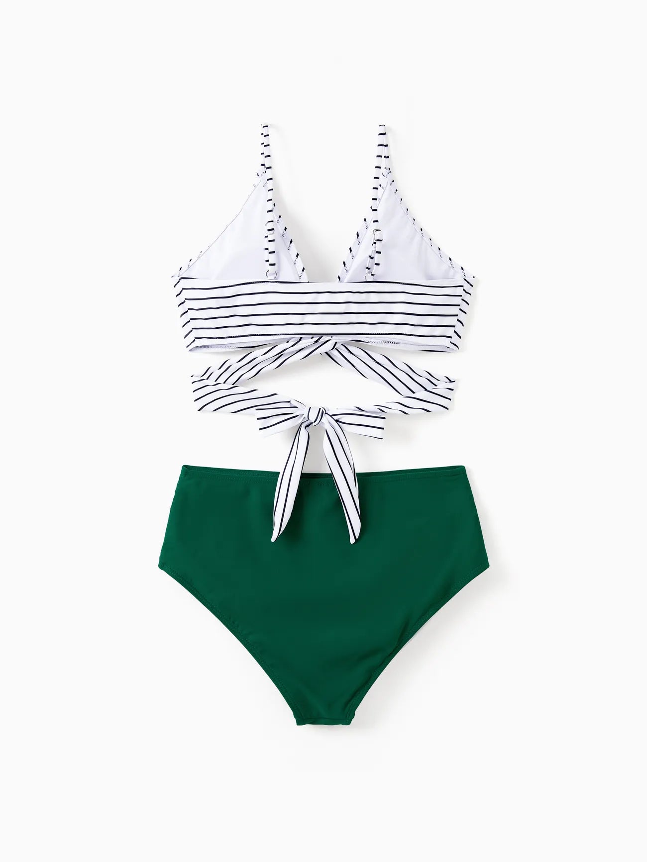 Family Matching Drawstring Trunks And Striped Cross Front Two Piece Swim Set