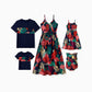 Family Matching Sets Floral Panel Black Tee And V Shape Strap Dress With Hidden Snap