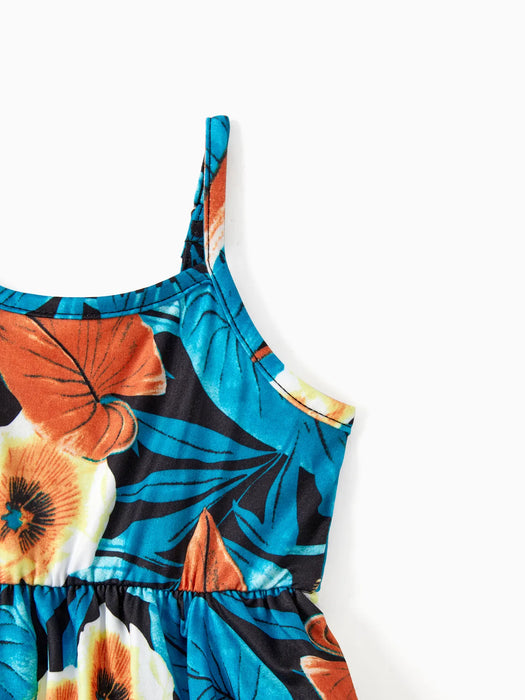 Floral Ruched Dress With Drawstring Side Straps Family Matching Set
