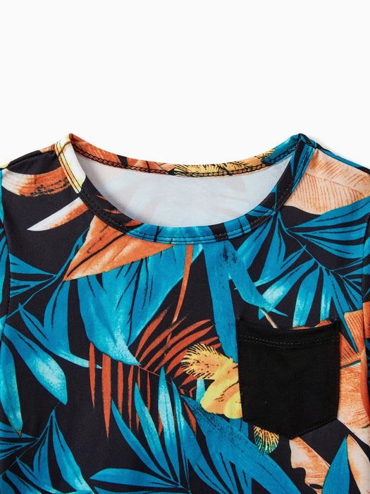 Floral Ruched Dress With Drawstring Side Straps Family Matching Set