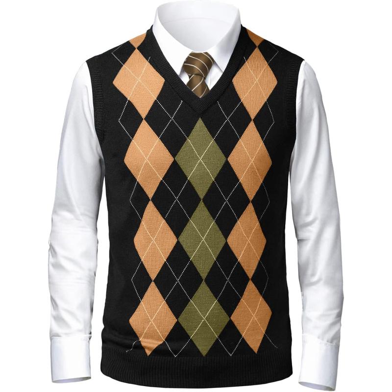 Bold Geometric Classic Argyle Pattern Vest