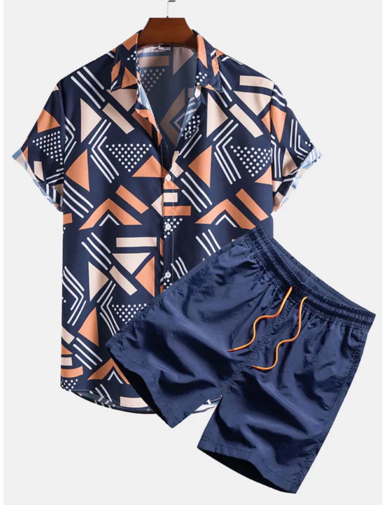 Geometric Pattern Shirt And Swim Trunks