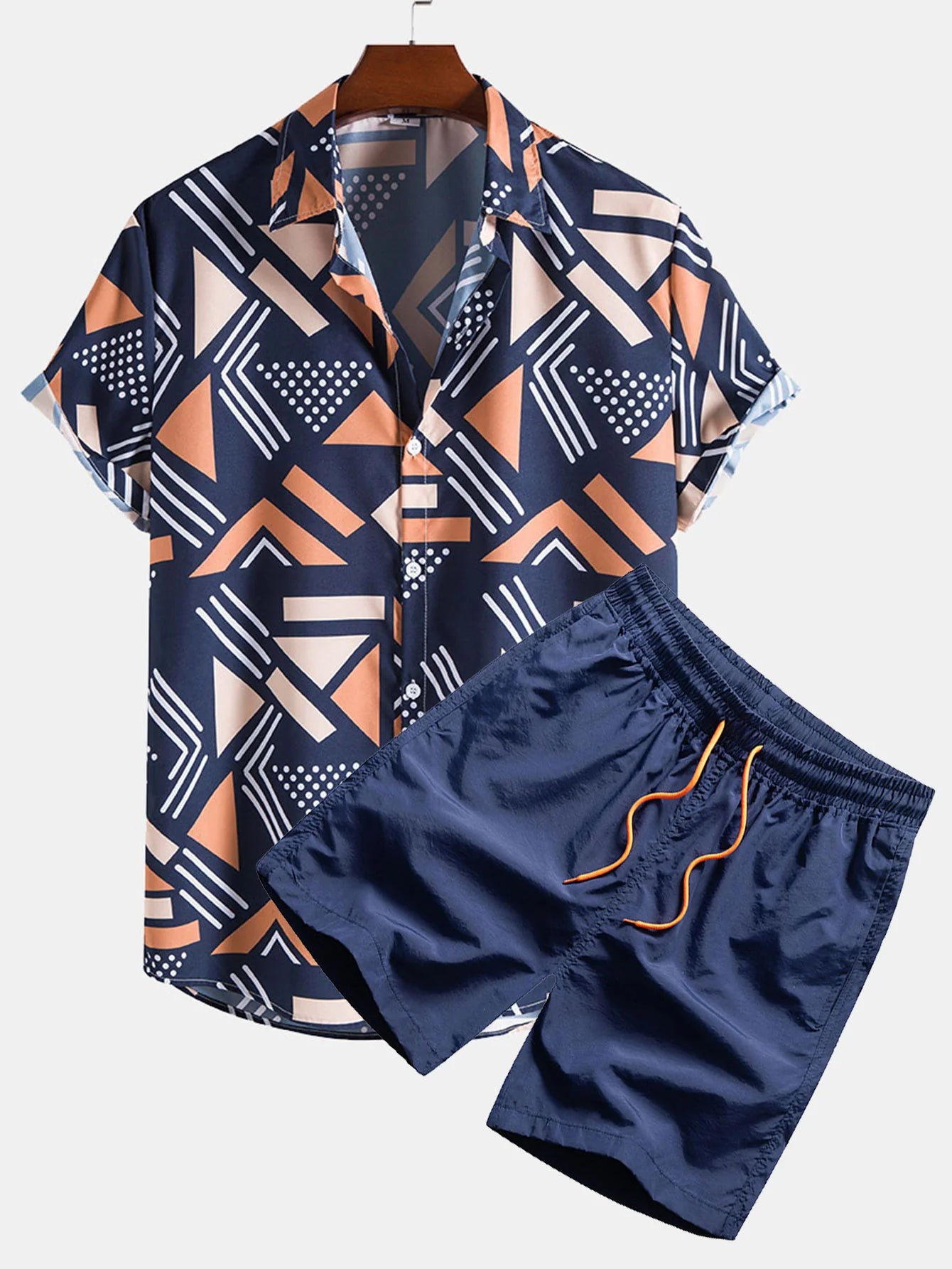 Geometric Print Shirt And Swim Shorts