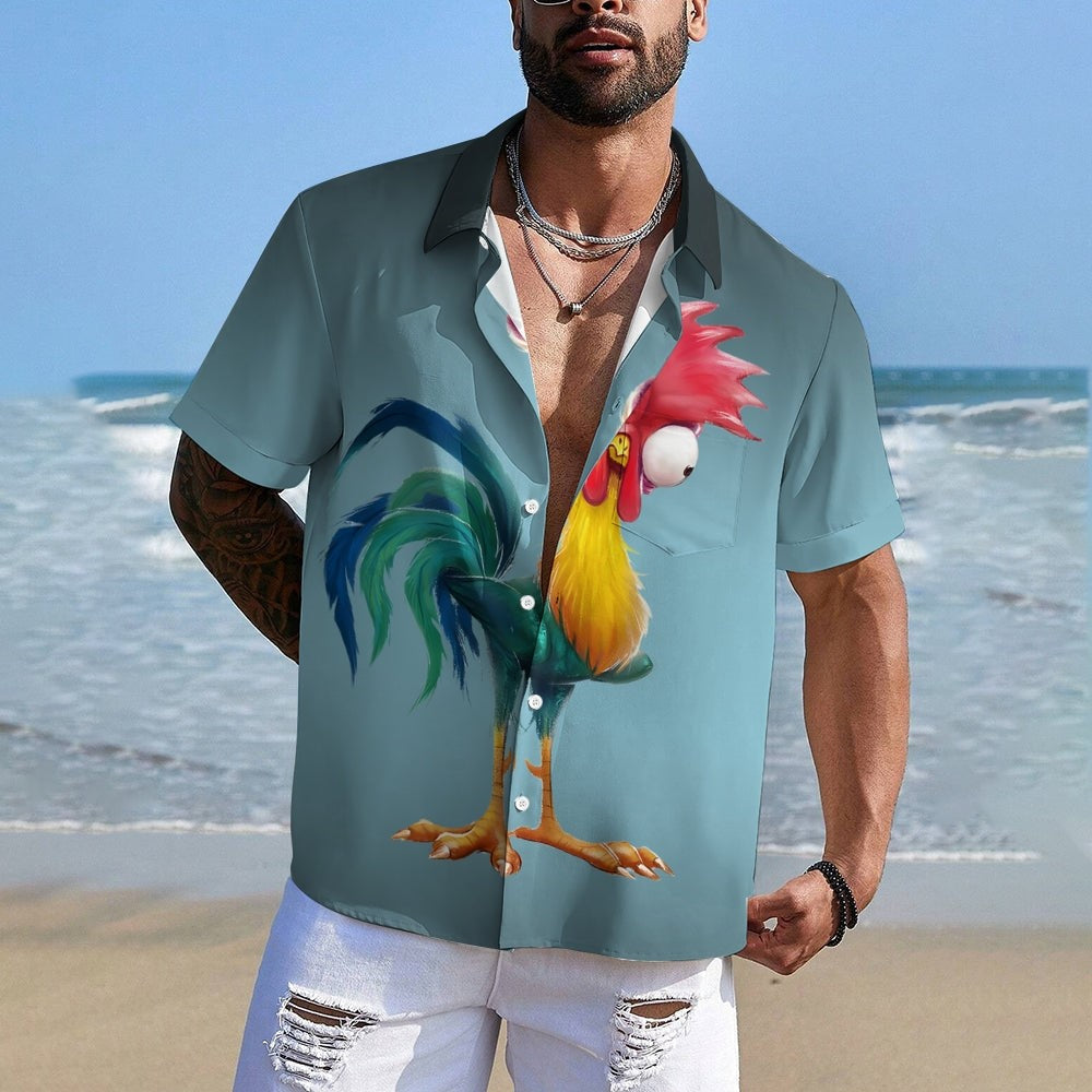 Gradient Funny Rooster Printed Short Sleeve Shirt