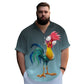 Gradient Funny Rooster Printed Short Sleeve Shirt