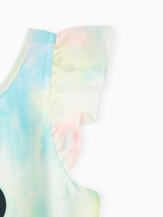 Tie Dye Character Print Tees And Dresses Set