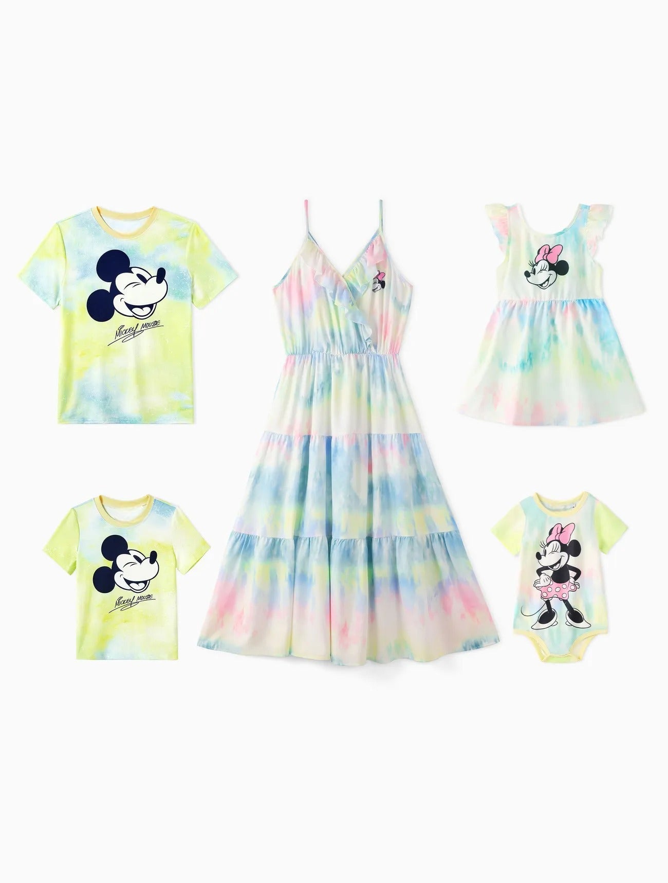 Tie Dye Character Print Tees And Dresses Set