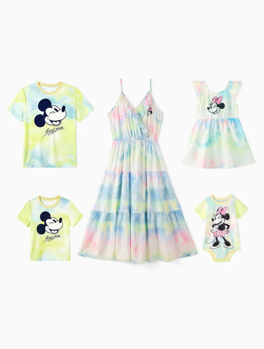 Tie Dye Character Print Tees And Dresses Set