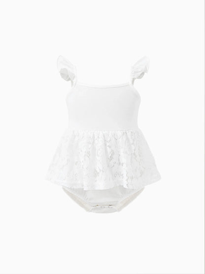 Family Matching Set Mommy And Me Button Up Dress With White Lace Ruffle Hem