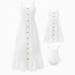 Family Matching Set Mommy And Me Button Up Dress With White Lace Ruffle Hem