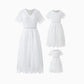 Family Matching Set Mommy And Me Button Up Dress With White Lace Ruffle Hem