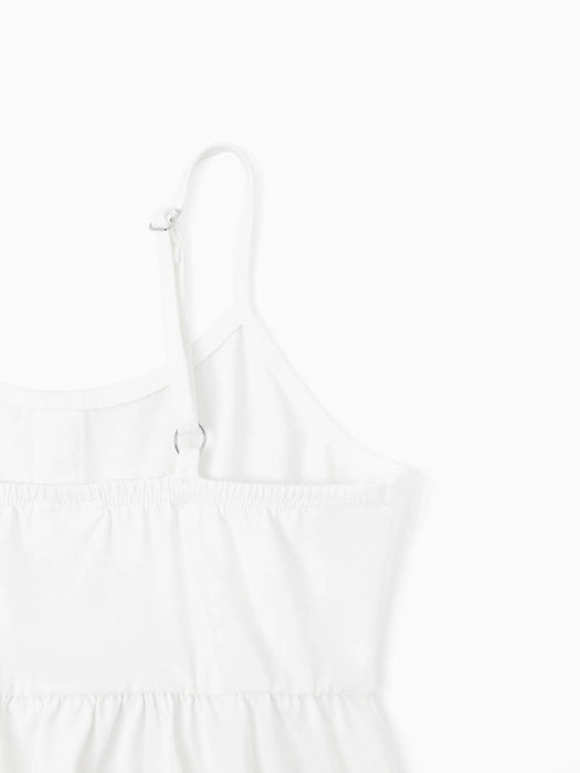 Family Matching Set Mommy And Me Button Up Dress With White Lace Ruffle Hem