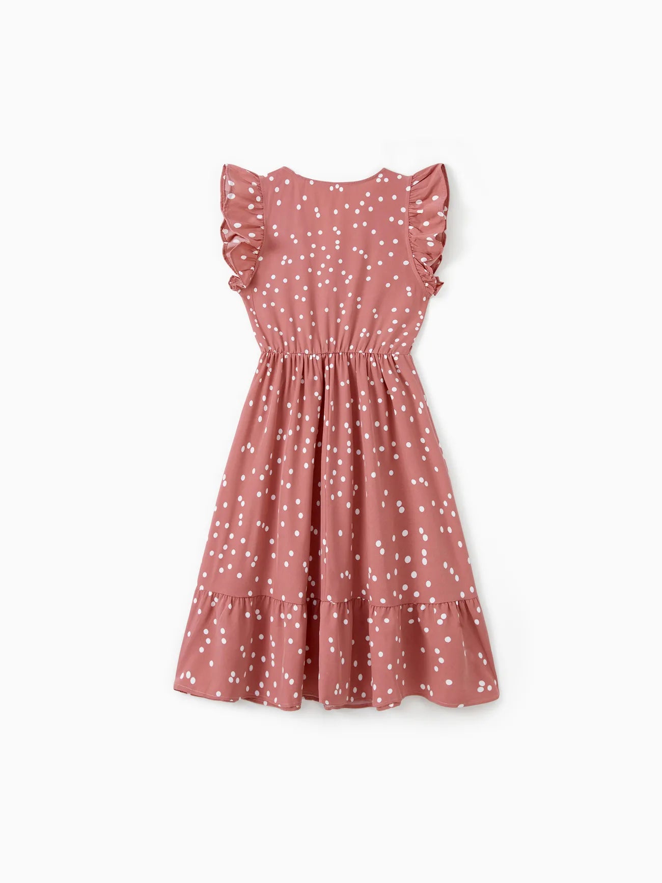 Pink Dotted Cross Wrap V Shape Sleeve Dress For Mom And Me