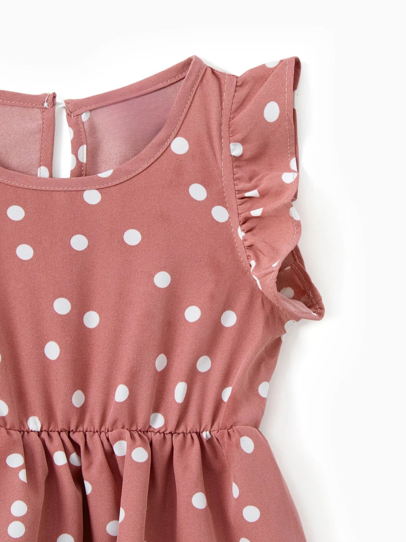 Pink Dotted Cross Wrap V Shape Sleeve Dress For Mom And Me