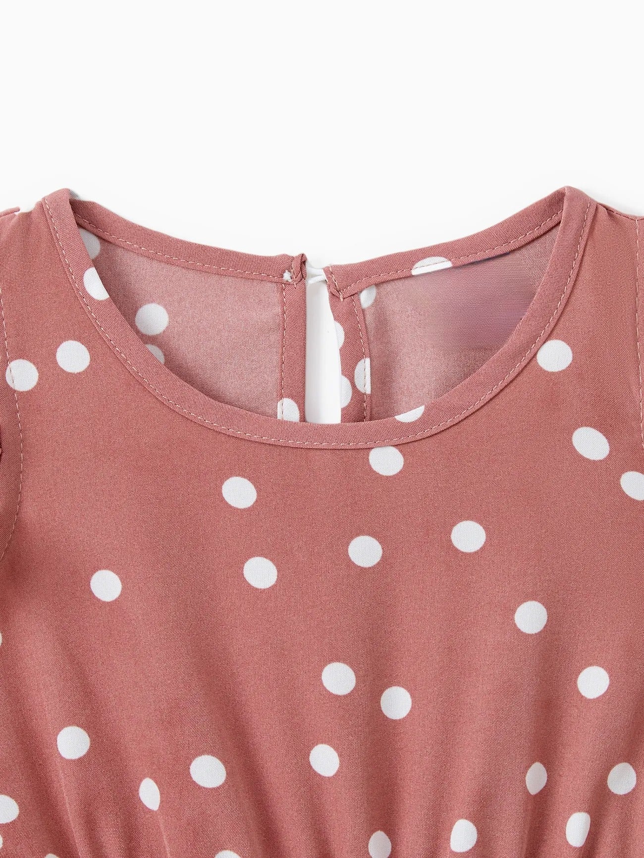 Pink Dotted Cross Wrap V Shape Sleeve Dress For Mom And Me