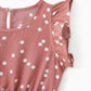 Pink Dotted Cross Wrap V Shape Sleeve Dress For Mom And Me