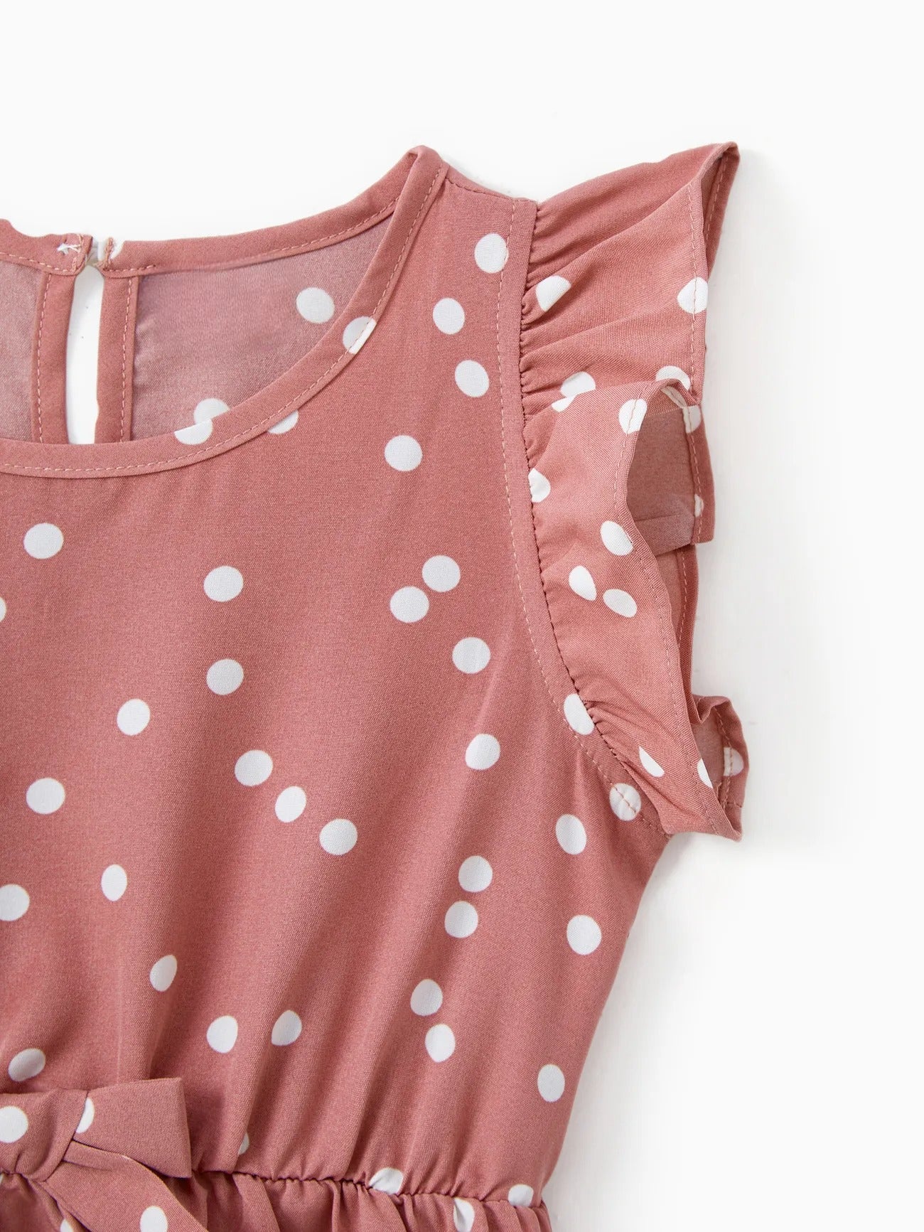 Pink Dotted Cross Wrap V Shape Sleeve Dress For Mom And Me