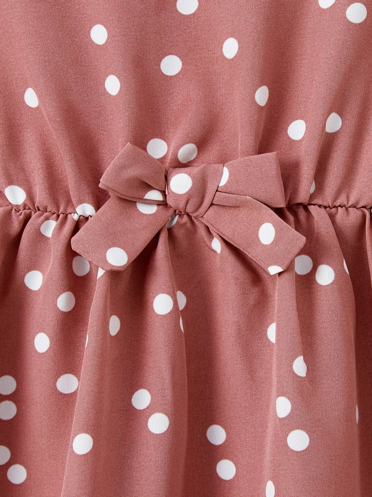 Pink Dotted Cross Wrap V Shape Sleeve Dress For Mom And Me