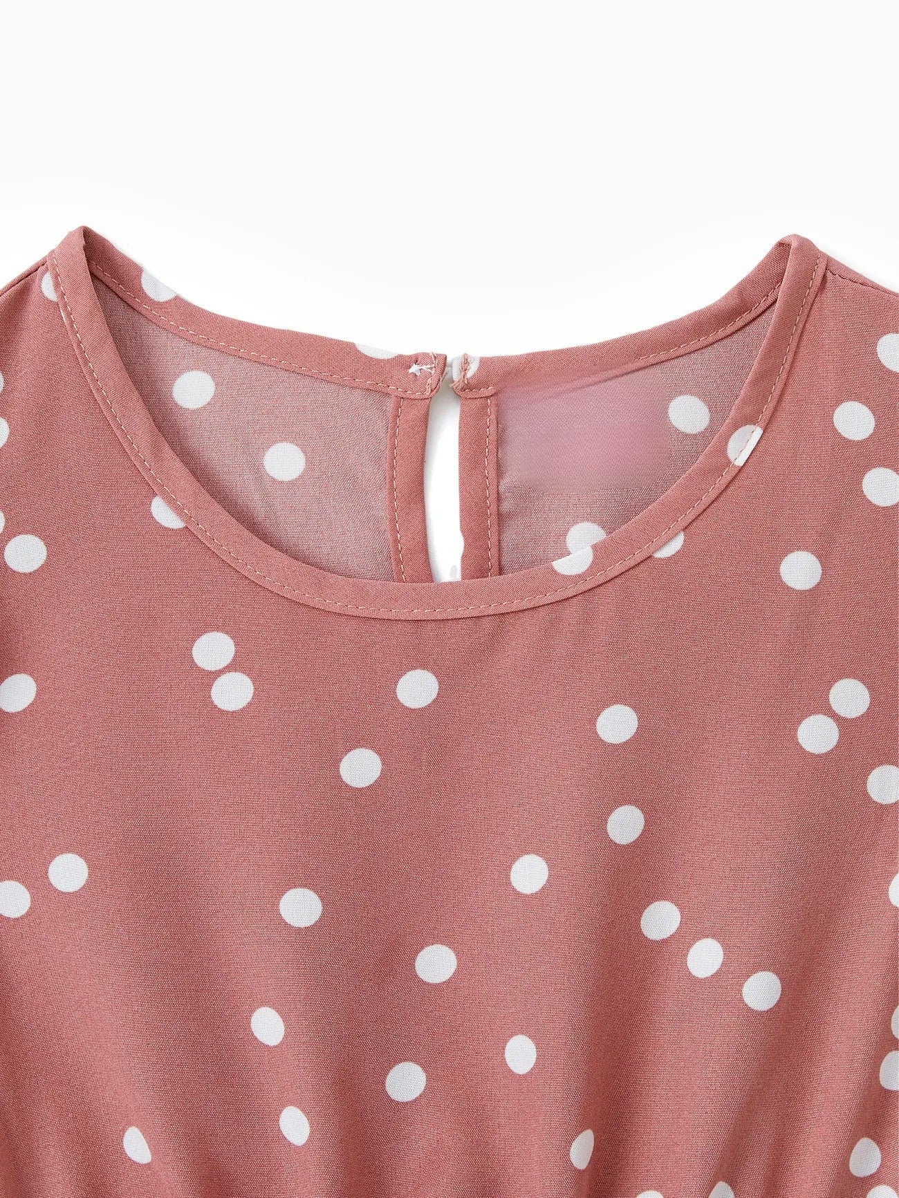 Pink Dotted Cross Wrap V Shape Sleeve Dress For Mom And Me