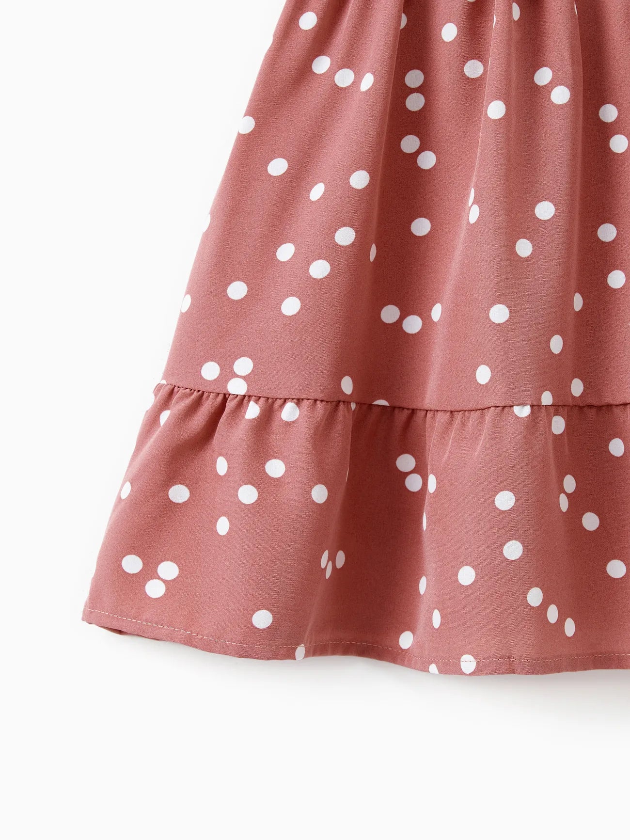 Pink Dotted Cross Wrap V Shape Sleeve Dress For Mom And Me