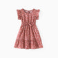 Pink Dotted Cross Wrap V Shape Sleeve Dress For Mom And Me