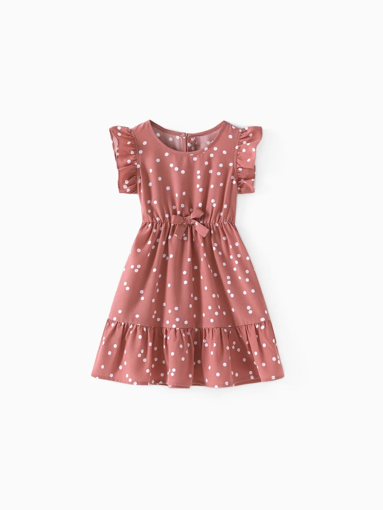 Pink Dotted Cross Wrap V Shape Sleeve Dress For Mom And Me