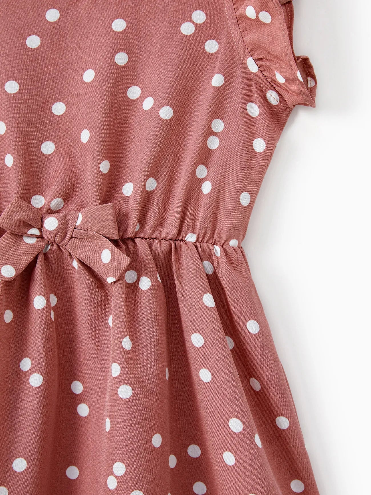 Pink Dotted Cross Wrap V Shape Sleeve Dress For Mom And Me