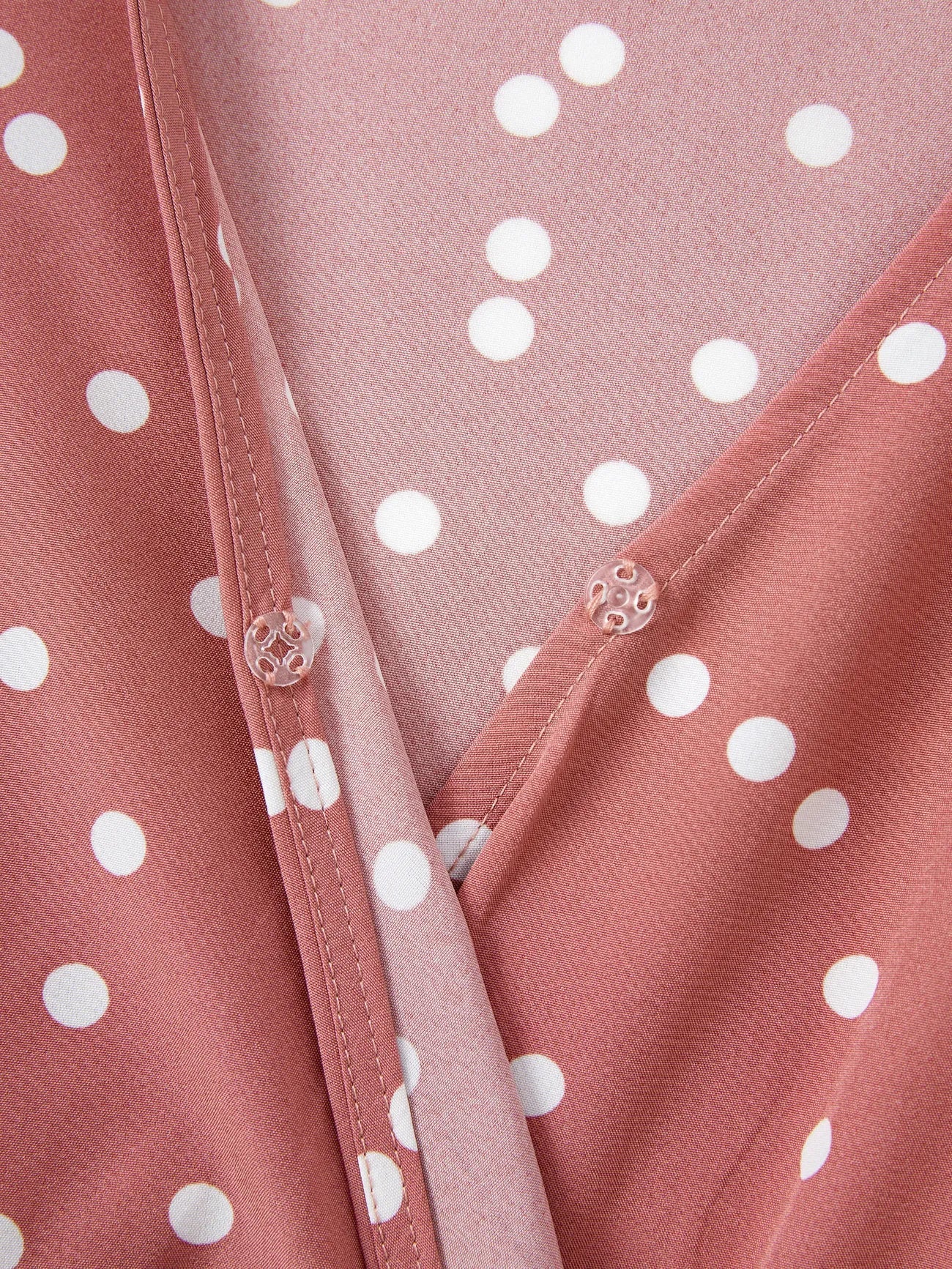 Pink Dotted Cross Wrap V Shape Sleeve Dress For Mom And Me