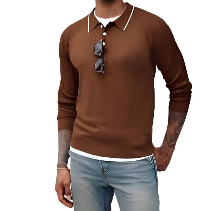 Casual Raglan Sleeves Knit Polo Sweater