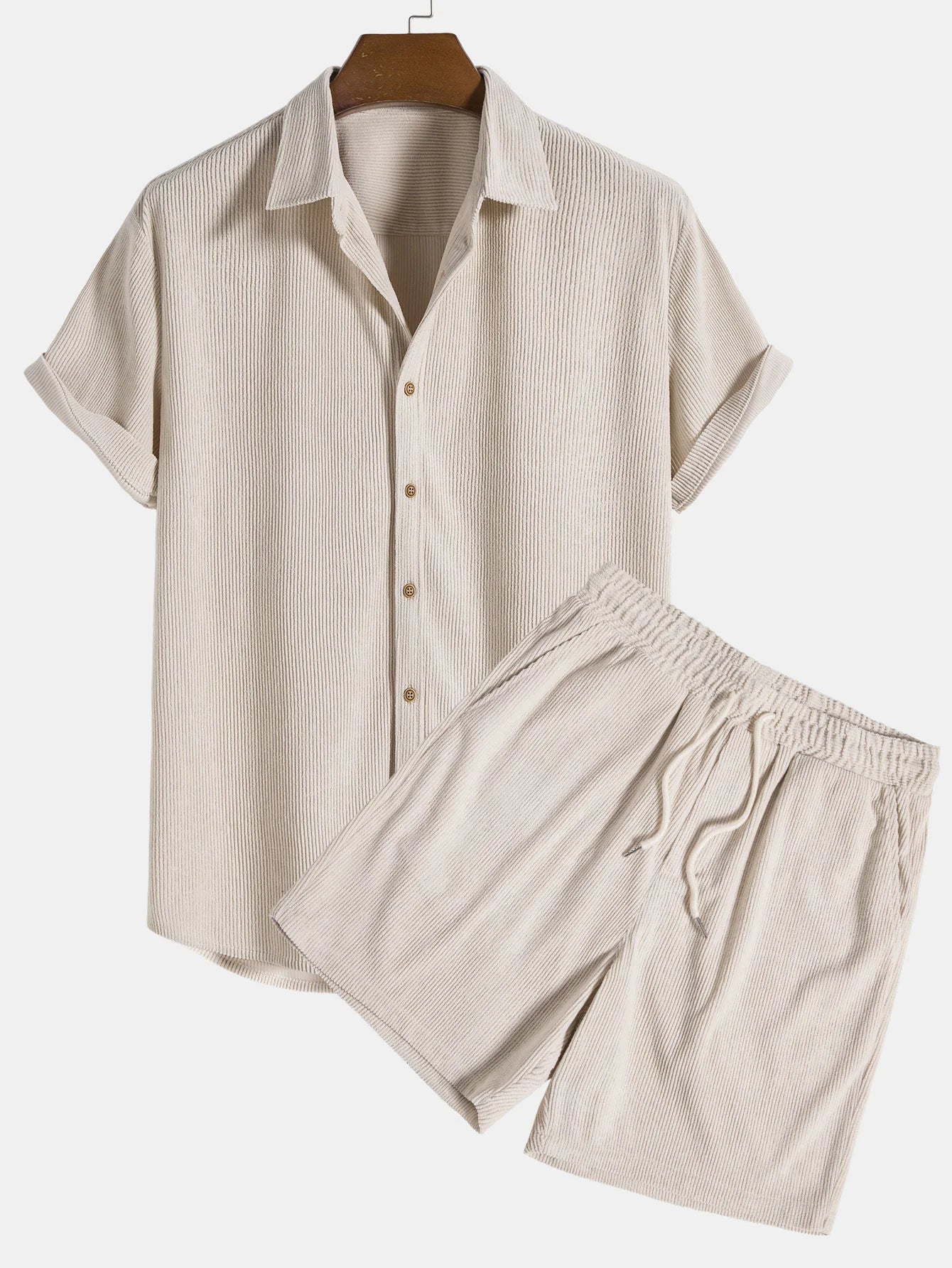 Short Sleeved Corduroy Button Up Shirt And Shorts