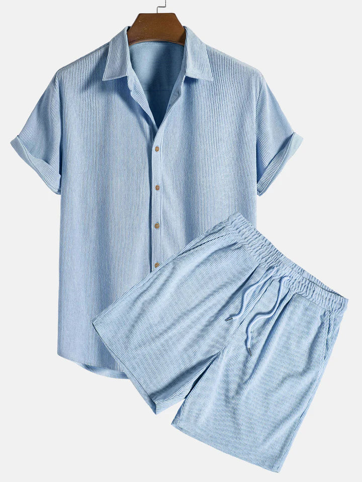 Short Sleeved Corduroy Button Up Shirt And Shorts