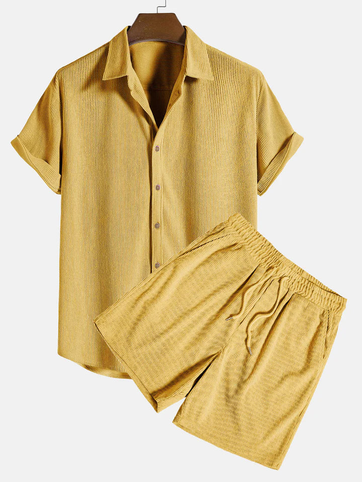 Short Sleeved Corduroy Button Up Shirt And Shorts