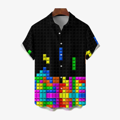 Tetris Print Casual Short Sleeve Shirt