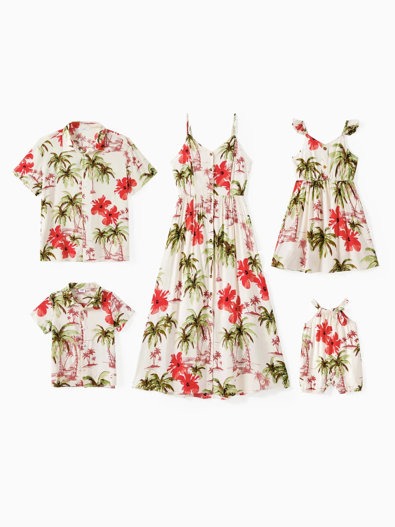 Tropical Family Matching Fashion Collection Palm And Hibiscus Printed Attire