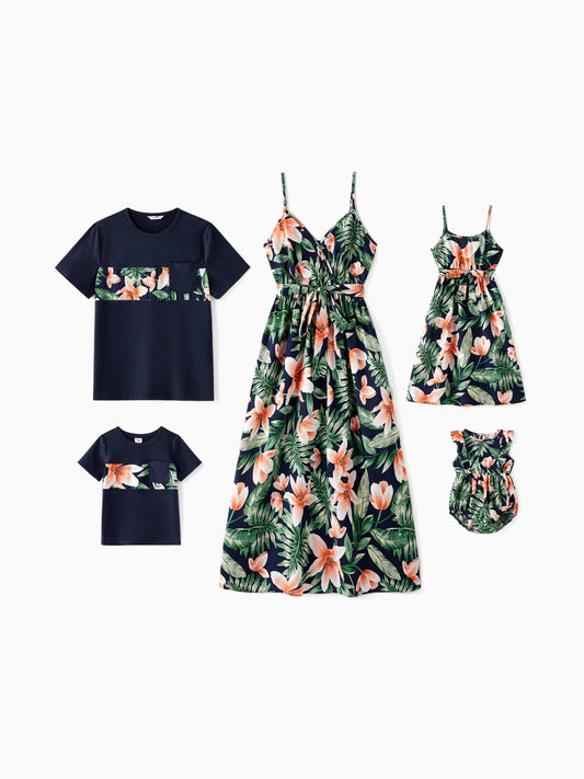 Tropical Plant And Flower Print Family Matching Set Vacation Outfits