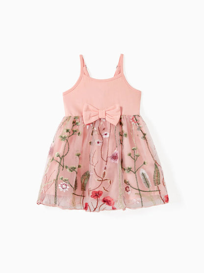 Tulle Strap Dress And Embroidered Cami Tee Family Matching Set